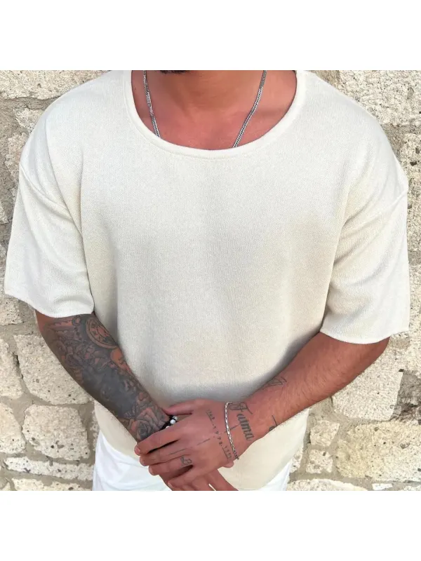 Knitted Wool 3/4 Sleeve Solid T-Shirt - Ootdmw.com 