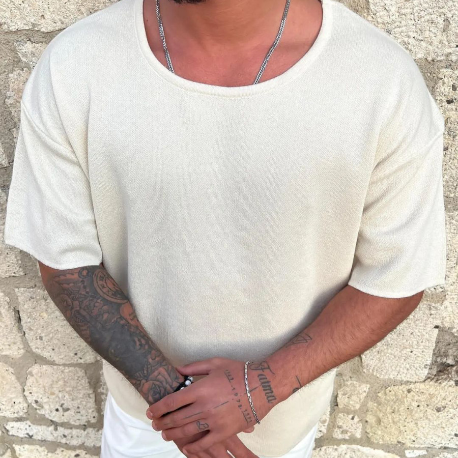 

Knitted Wool 3/4 Sleeve Solid T-Shirt