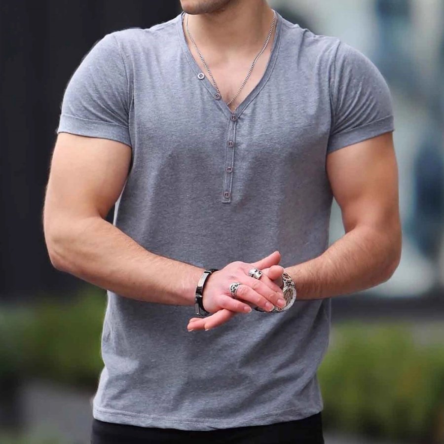 

Men's Casual Short-sleeved Comfortable Tight V-neck T-shirt