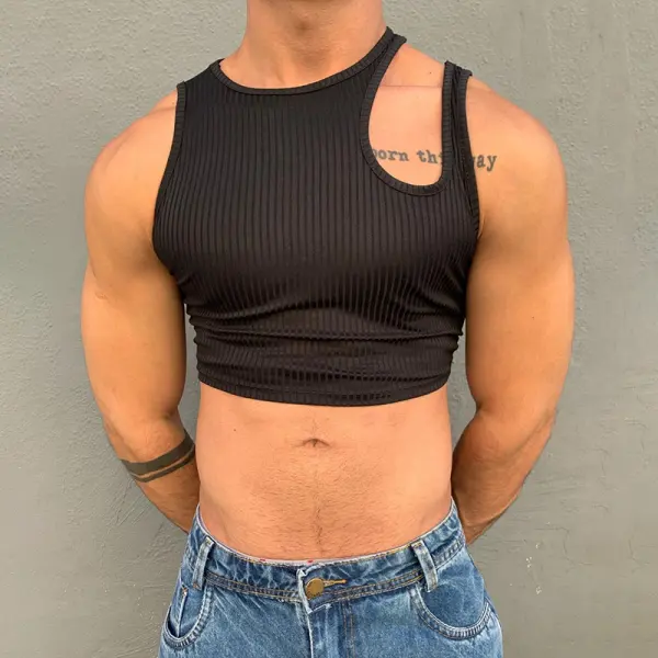 Men's Sexy Asymmetric Cropped Knit Tank Top - Chrisitina.com 