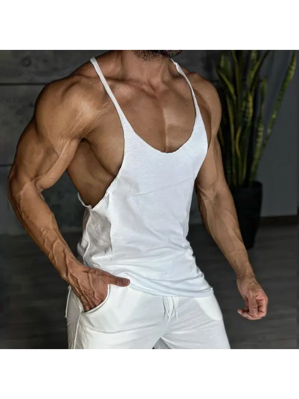 Pure Cotton Deep Collar Men's Fitness Vest - Ootdmw.com 