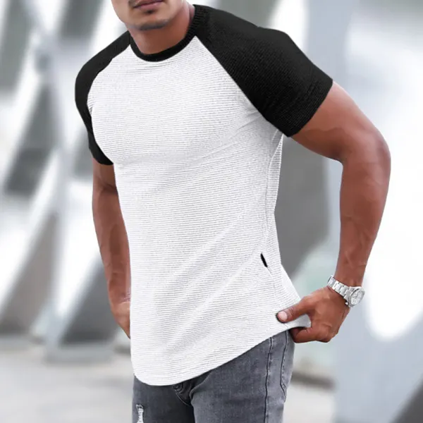 Men's Sports Short-sleeved Fitness Training T-shirt Running Top Casual Slim Round Neck Solid Color Cotton Bottoming Shir - Mobivivi.com 