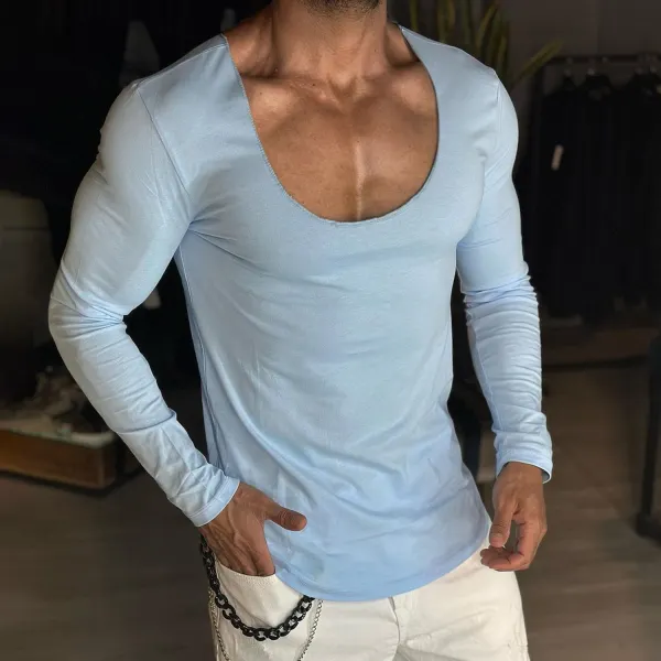 Men's Daily Basic Solid Color Long-sleeved T-shirt Slim Casual Bottoming Shirt - Villagenice.com 