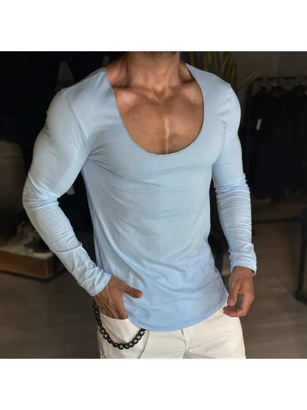 Men's Daily Basic Solid Color Long-sleeved T-shirt Slim Casual Bottoming Shirt - Ootdmw.com 