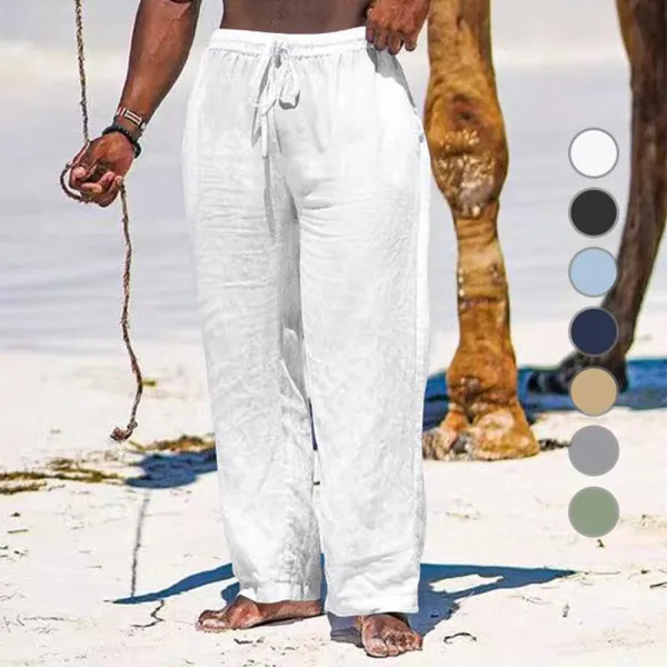 Men's Wide Leg Pants Thin Section Breathable Cotton Linen Loose Casual Beach Trousers - Menilyshop.com 