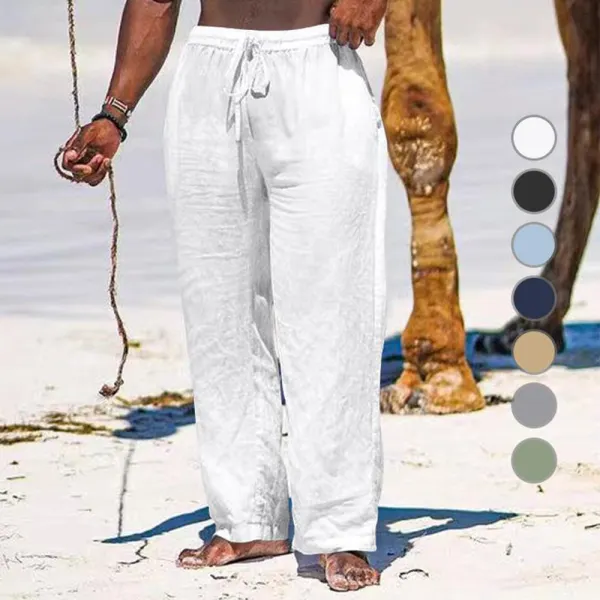 Men's Wide Leg Pants Thin Section Breathable Cotton Linen Loose Casual Beach Trousers - Kalesafe.com 