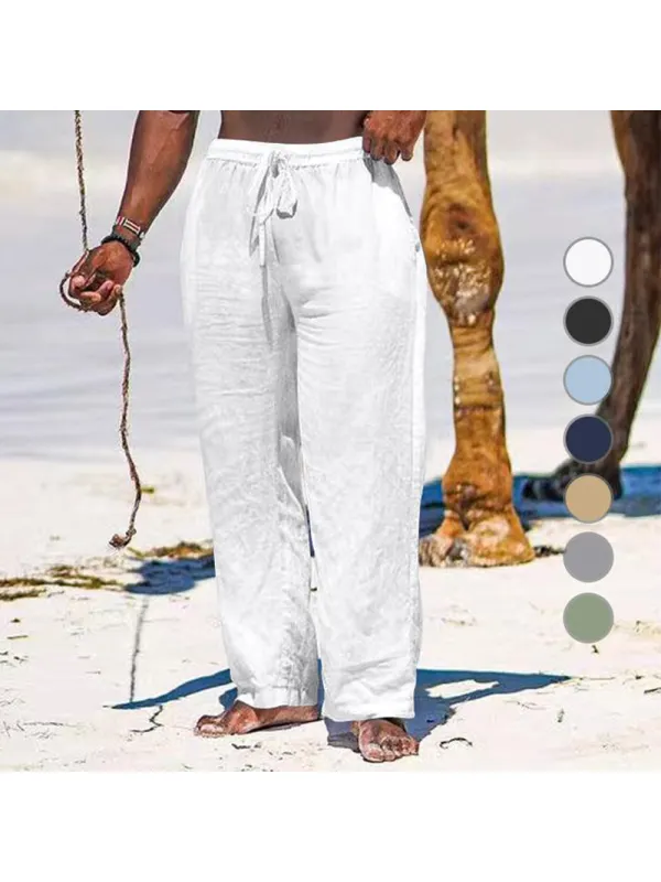 Men's Wide Leg Pants Thin Section Breathable Cotton Linen Loose Casual Beach Trousers - Valiantlive.com 