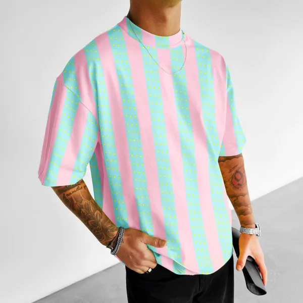 Oversize Tee Geometric Stripes T-shirt - Faciway.com 