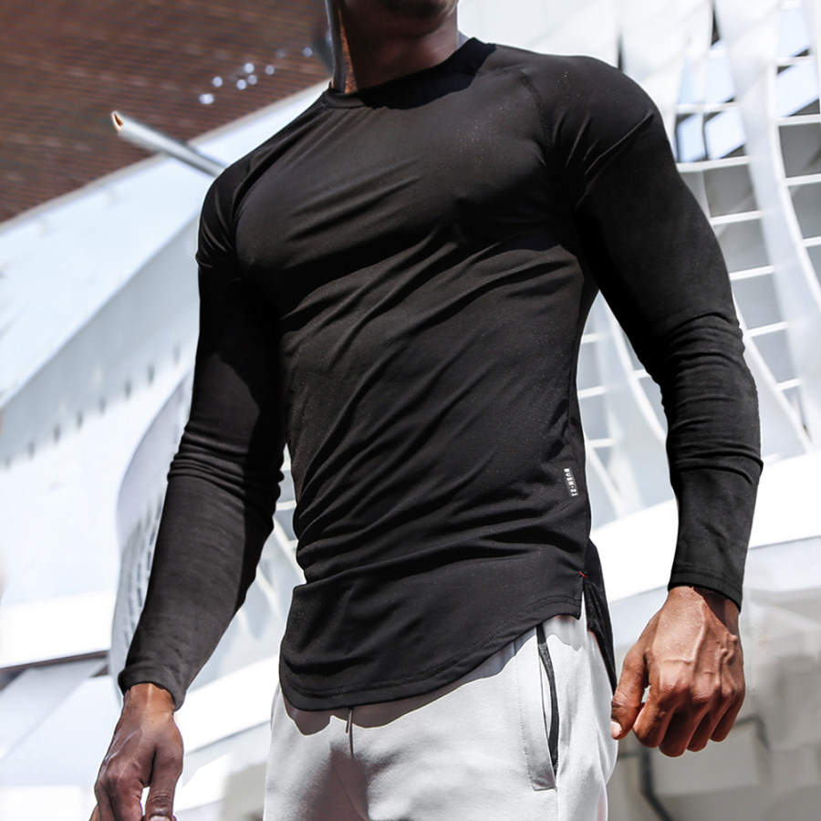 

Men's Casual Solid Color Breathable Bottoming Shirt Sports Fitness Slim Thin Section Quick-drying Long Sleeve T-shirt