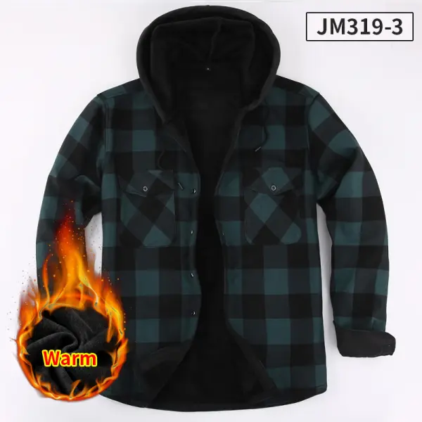Men's Hooded Fleece Warm Jacket Long Sleeve Square Collar Casual Jacket - Ootdyouth.com 