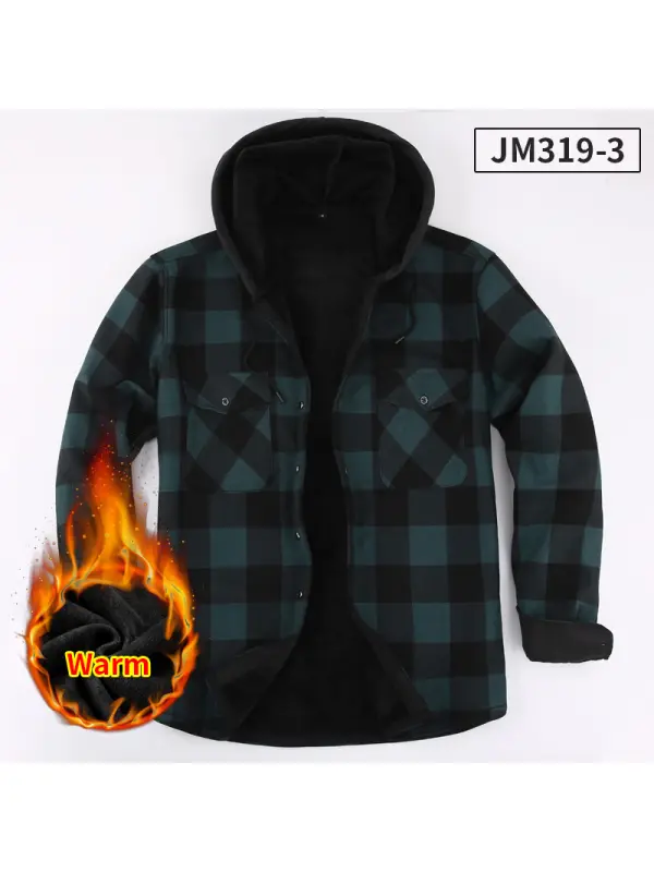 Men's Hooded Fleece Warm Jacket Long Sleeve Square Collar Casual Jacket - Timetomy.com 