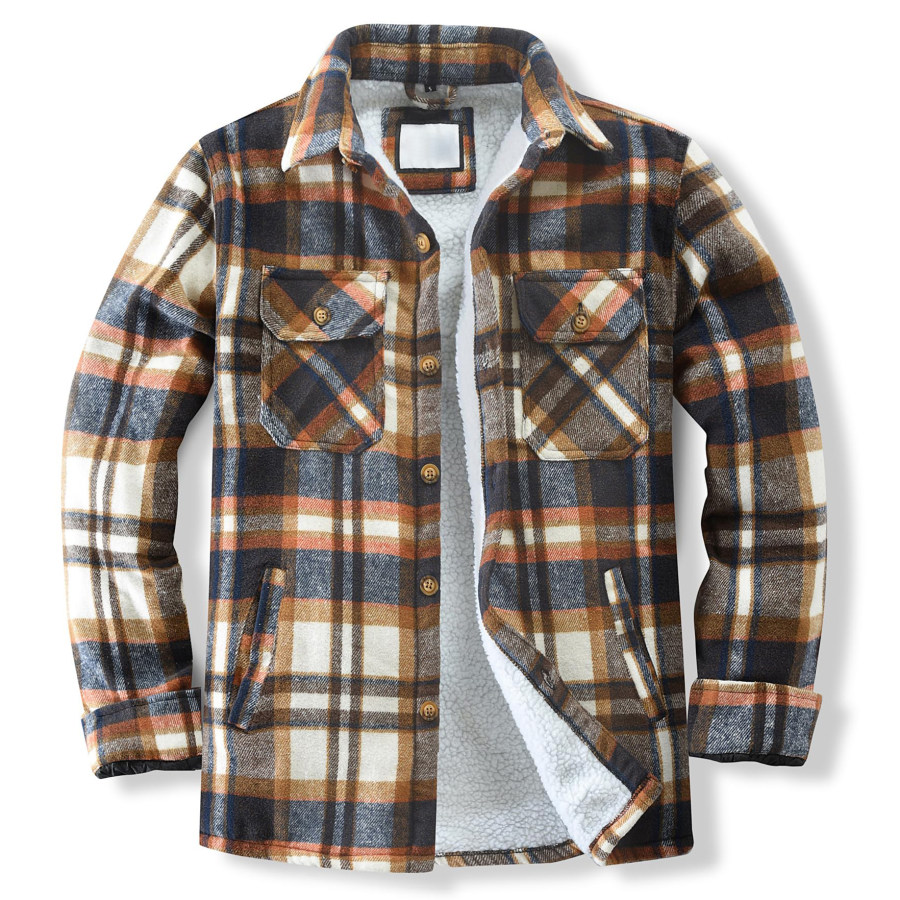 

Men's Cotton Flannel Shirt Jacket Fleece Lined Long Sleeve Plaid Jacket