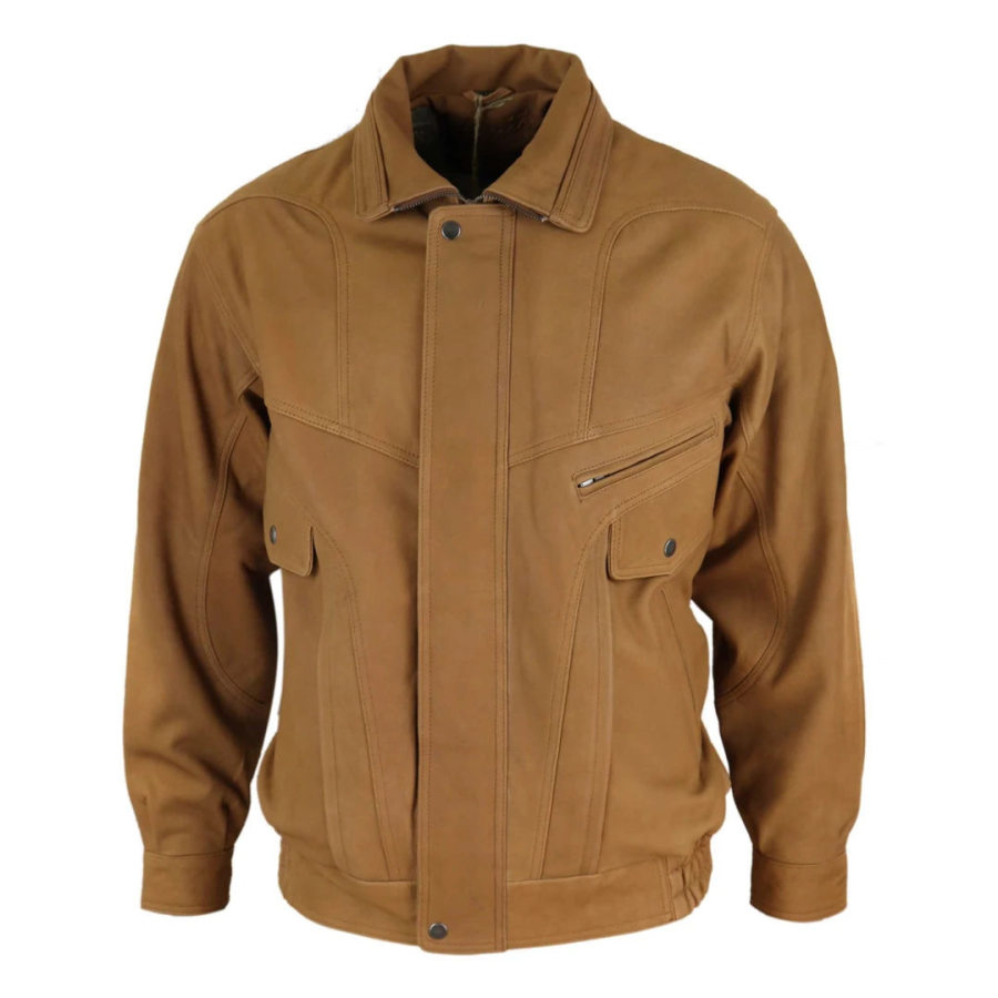 

Herren Bomberjacke Leder Vintage Classic Pocket Outdoor Oberbekleidung Erdgelb