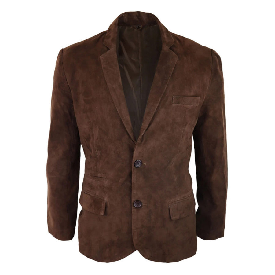 

Giacca Da Uomo In Pelle Scamosciata Vintage Tascabile Blazer Da Esterno Marrone