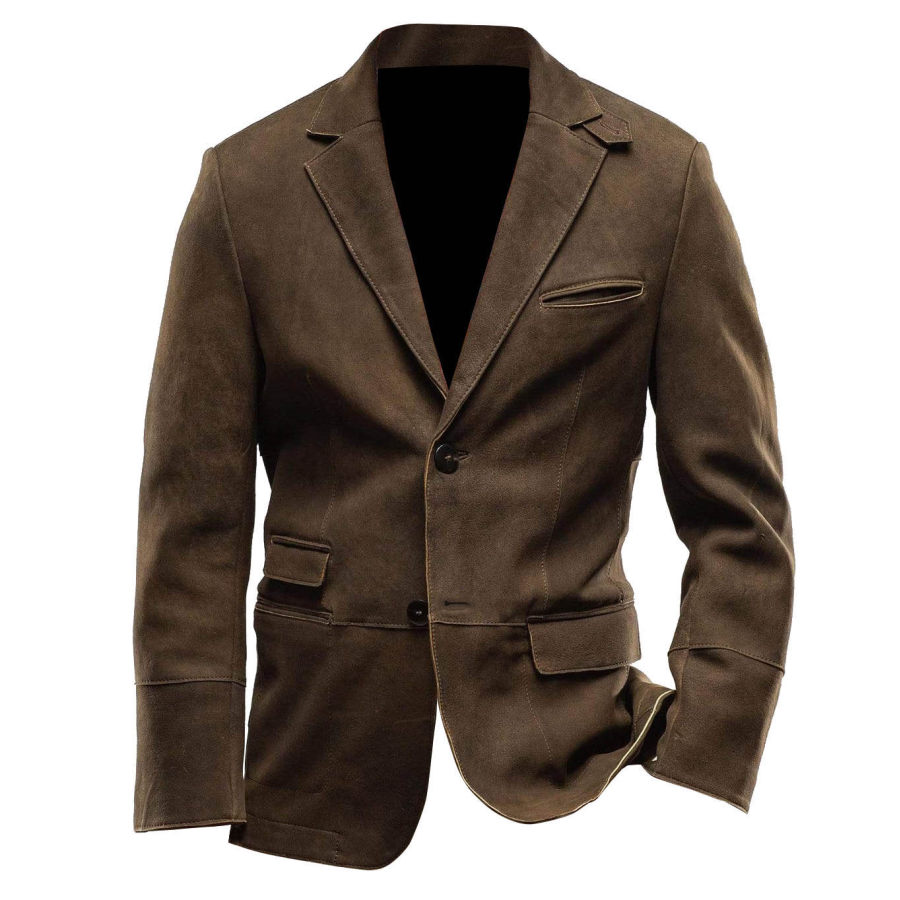 

Men's Jacket Vintage Suede Pocket Outdoor Blazer Brown