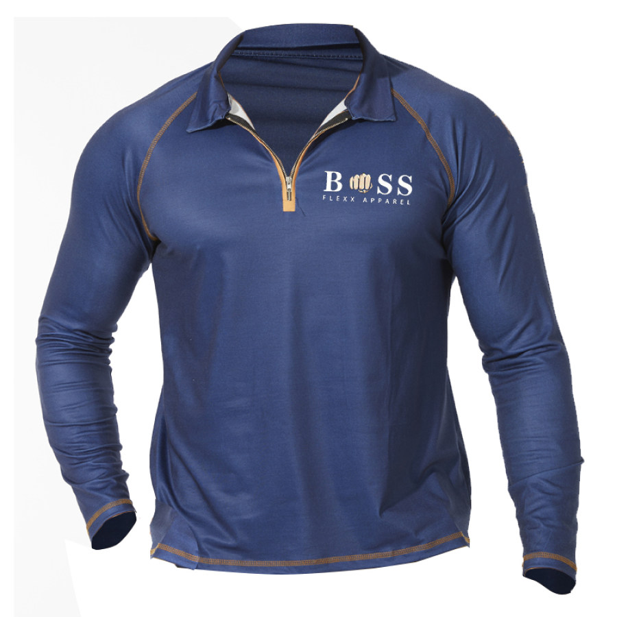 

Мужская уличная рубашка-поло Boss тактическая спортивная футболка с длинными рукавами контрастного цвета в стиле ретро