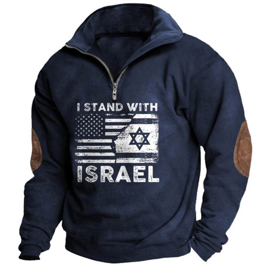 

Herren-Sweatshirt Mit Viertelreißverschluss I Stand With Israel Colorblock Vintage Daily Tops