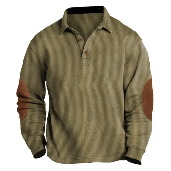 Men's Sweatshirt Vintage Corduroy Polo Collar Color Block Daily Tops - Cotosen.com