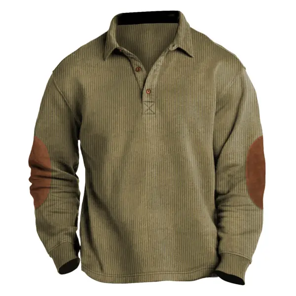 Men's Sweatshirt Vintage Corduroy Polo Collar Color Block Daily Tops - Ootdyouth.com 