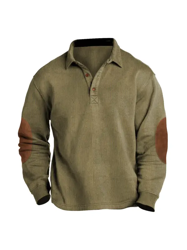 Men's Sweatshirt Vintage Corduroy Polo Collar Color Block Daily Tops - Anrider.com 