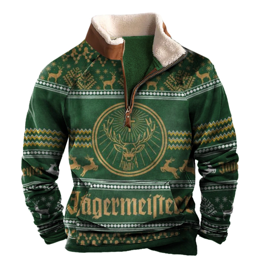 

Sudadera Vintage Con Cuello Alto Y Media Cremallera Con Estampado Navideño Jägermeister Para Hombre