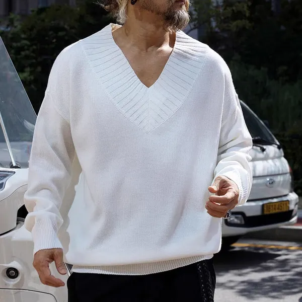 Men's V-neck Loose Knitted Casual Warm Sweater - Spiretime.com 