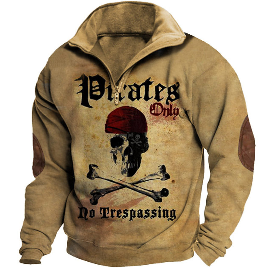 

Men's Sweatshirt Vintage Pirate Skull Quarter Zip Contrast Color Daily Tops