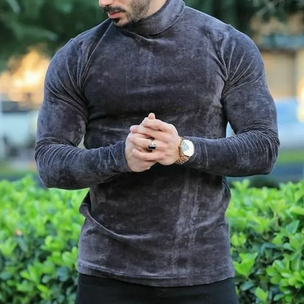 Men's Warm Velvet Slim Fit Casual Long Sleeve T-shirt - Fineyoyo.com 