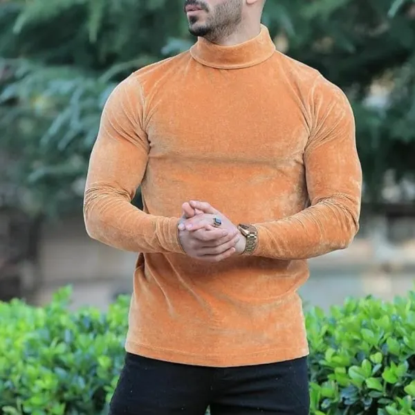 Men's Warm Velvet Slim Fit Basic Long Sleeve T-Shirt - Fineyoyo.com 