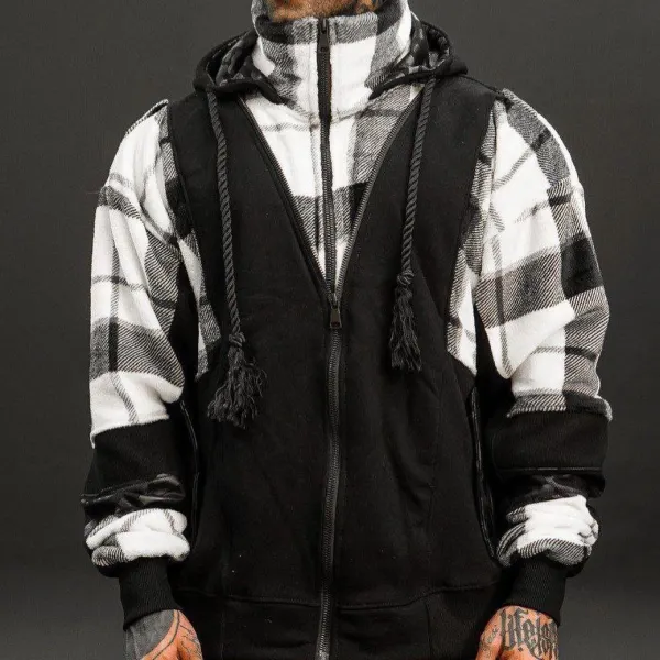 Personalized Design Patchwork Workwear Hooded Sweatshirt - Spiretime.com 