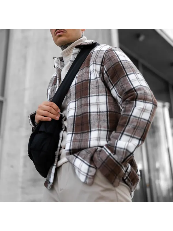 Men's Corduroy Long Sleeve Plaid Casual Jacket - Spiretime.com 
