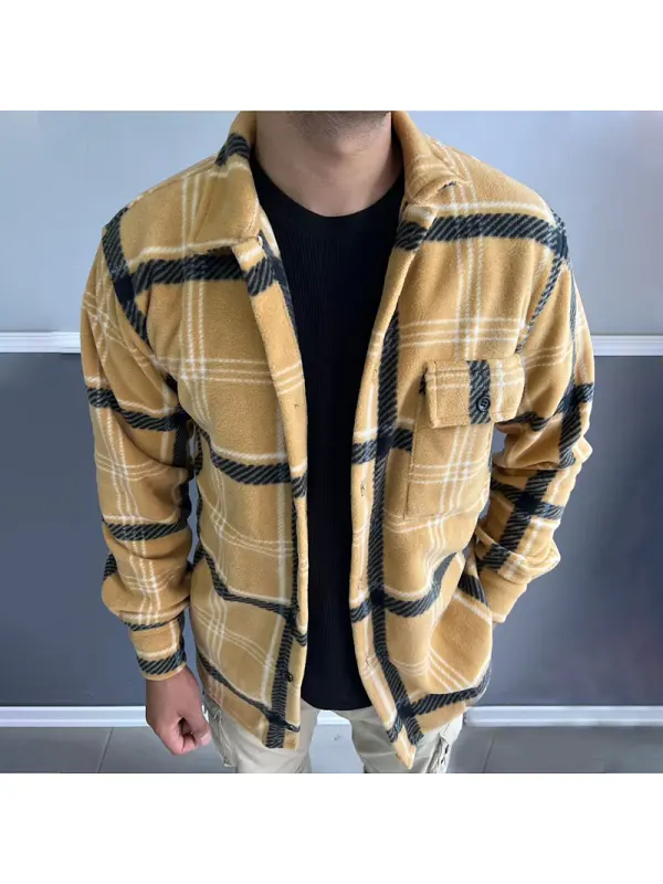 Men's Oversized Fleece Contrast Jacket - Timetomy.com 