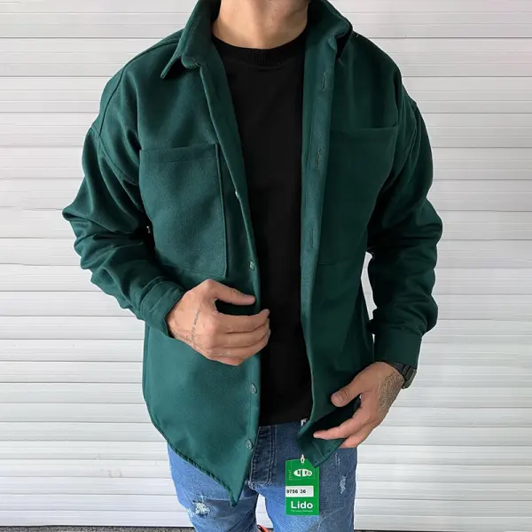 Men's Solid Color Casual Fleece Oversized Jacket - Ootdyouth.com 