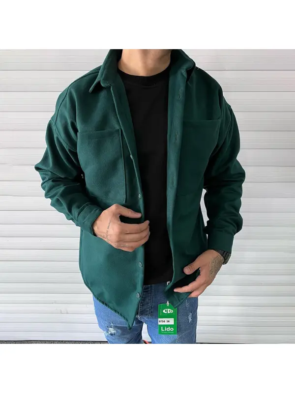 Men's Solid Color Casual Fleece Oversized Jacket - Ootdmw.com 