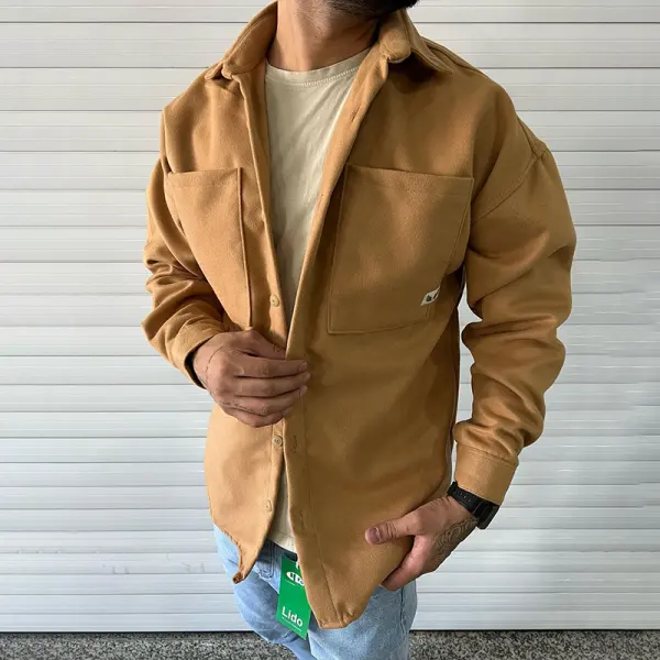 Men's Solid Color Fleece Oversized Jacket - Ootdyouth.com 