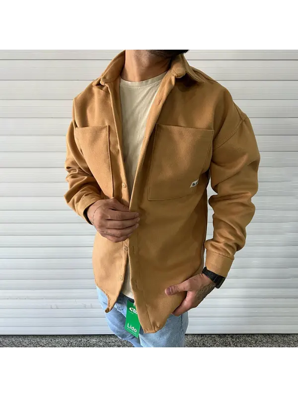 Men's Solid Color Fleece Oversized Jacket - Ootdmw.com 