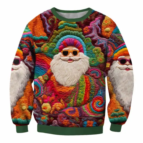 Men's Vintage Santa Print Ugly Christmas Sweatshirt - Ootdyouth.com 