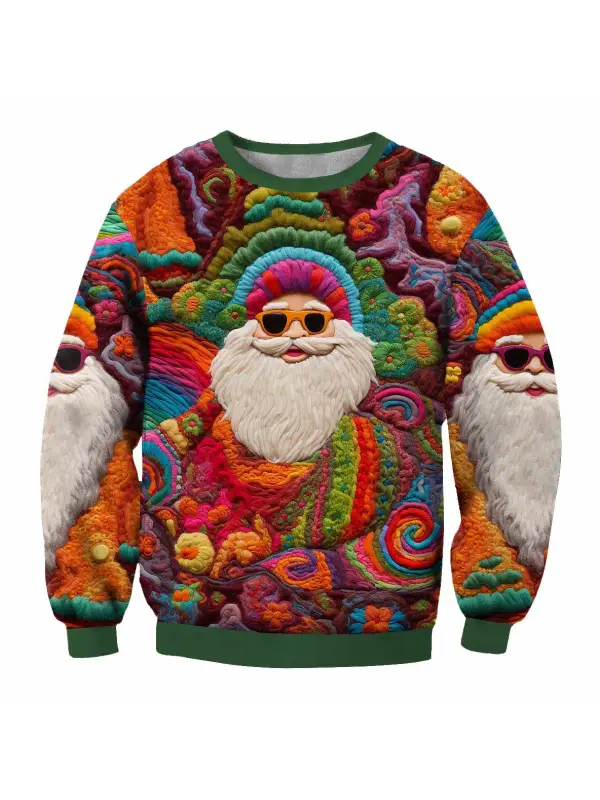 Men's Vintage Santa Print Ugly Christmas Sweatshirt - Spiretime.com 