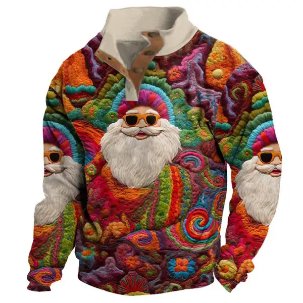 Men's Sweatshirt Vintage Santa Christmas Buttons Daily Tops - Ootdyouth.com 