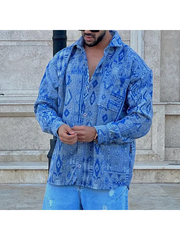Men's Corduroy Long Sleeve Ethnic Print Casual Jacket - Spiretime.com 