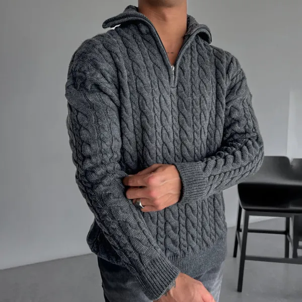 Oversize Collar Braid Zipper Pullover - Spiretime.com 