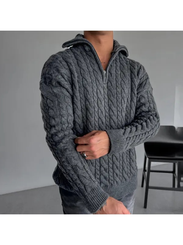 Oversize Collar Braid Zipper Pullover - Timetomy.com 
