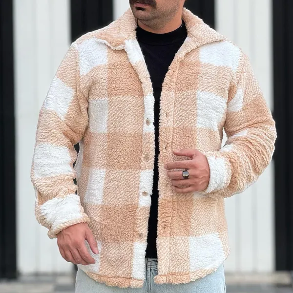 Men's Corduroy Long Sleeve Plaid Casual Jacket - Spiretime.com 