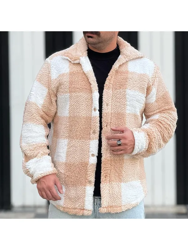 Men's Corduroy Long Sleeve Plaid Casual Jacket - Timetomy.com 