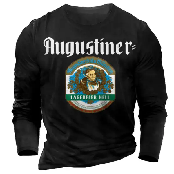 Men's Our Beer Augustiner Print Fun Crew Neck Long Sleeve T-shirt - Cotosen.com