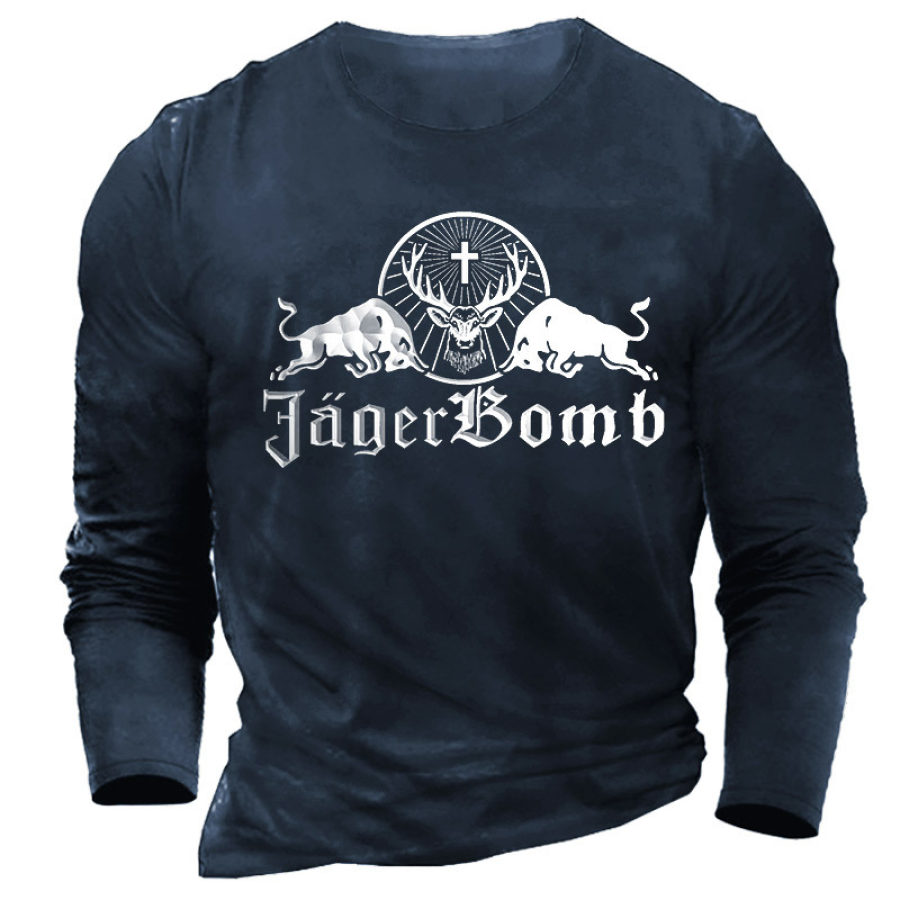 

T-shirt à Manches Longues Et Col Rond Amusant à Imprimé Taureau Jagermeister Pour Hommes