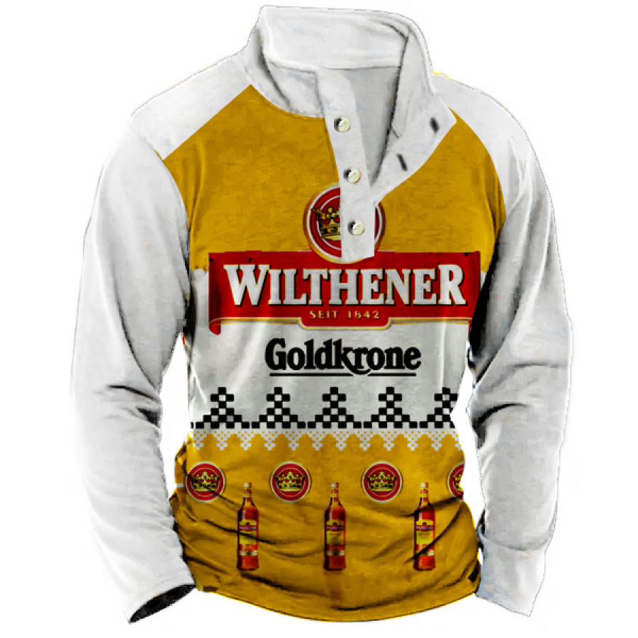 

Wilthener Goldkrone Print Henley Stehkragen Langarm-Freizeit-T-Shirt Für Herren