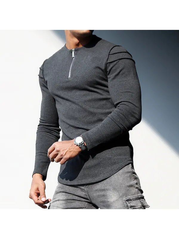 Men's Casual Slim Long-sleeved T-shirt Fitness Running Top Casual Slim Half-zip Men's Long-sleeved Bottoming Shirt - Valiantlive.com 