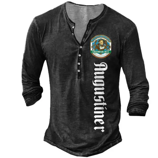 Men's Henley T-Shirt Augustiner Beer Print Long Sleeve Daily Tops - Cotosen.com