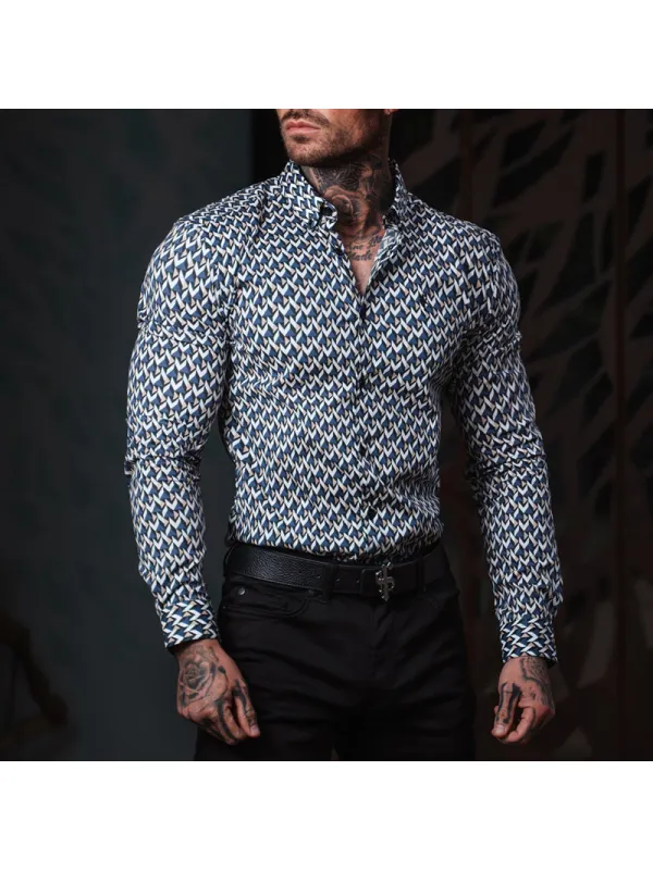 Men's Tight Lapel Printed Shirt - Timetomy.com 